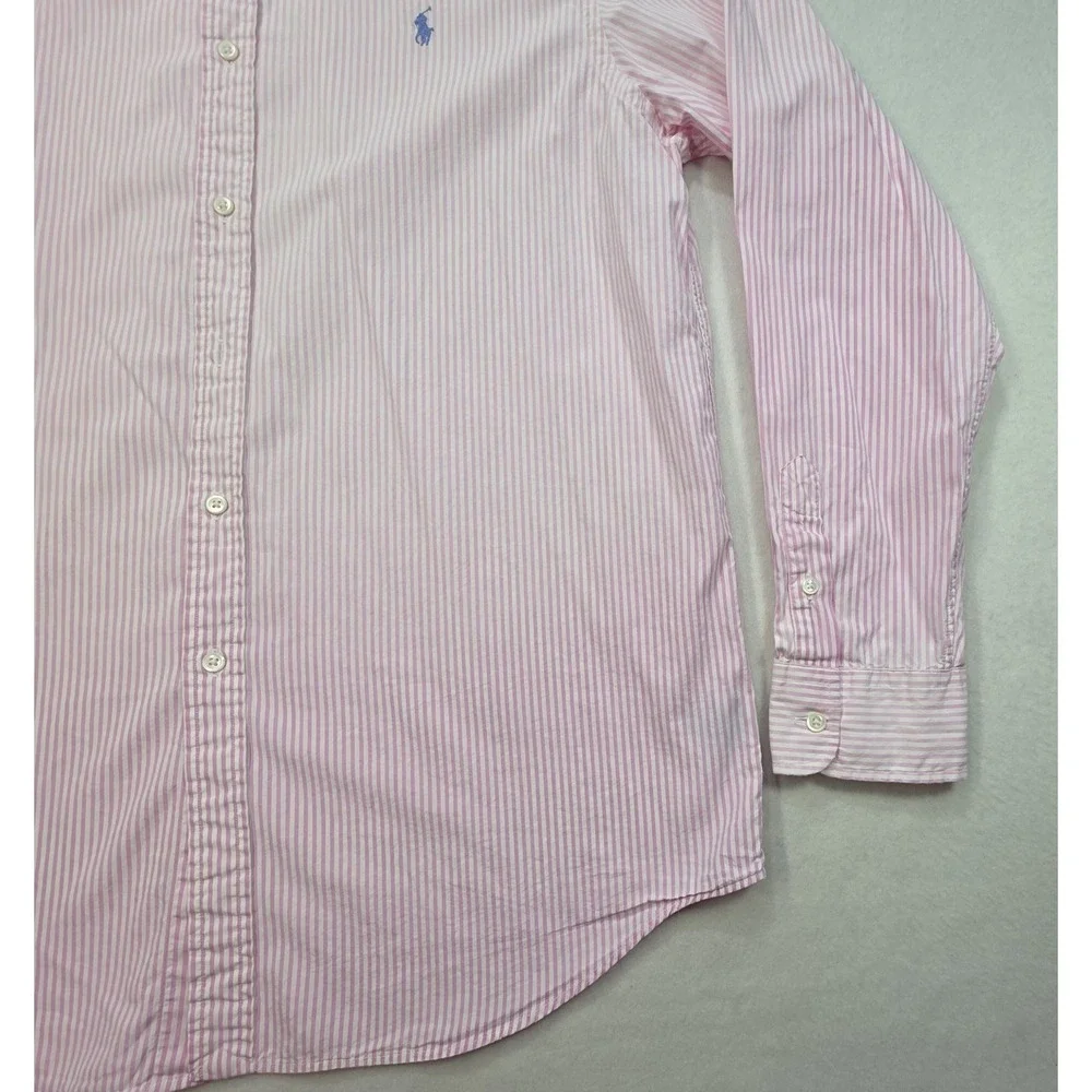 Polo Ralph Lauren Shirt Men XL Pink Blue Striped Long Sleeve Button Front Casual